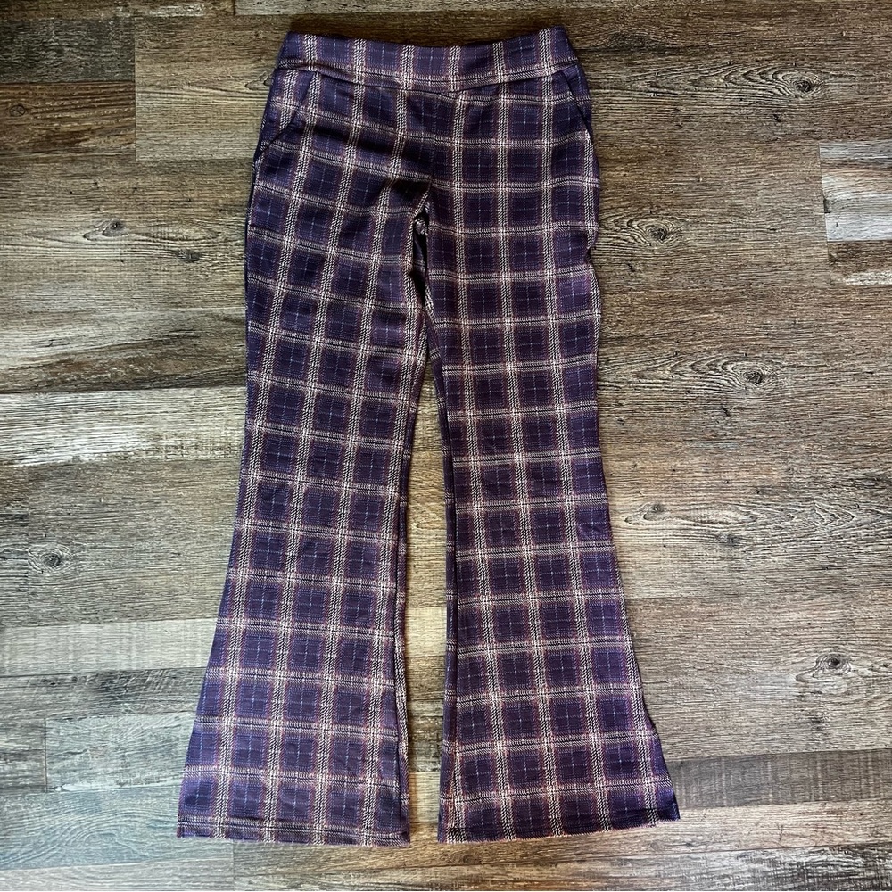 art class Flare Pants - Deep Purple Plaid